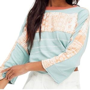 Free People We The Free Happiness In Bloom Blue Cloud Oversized Shirt Size XS